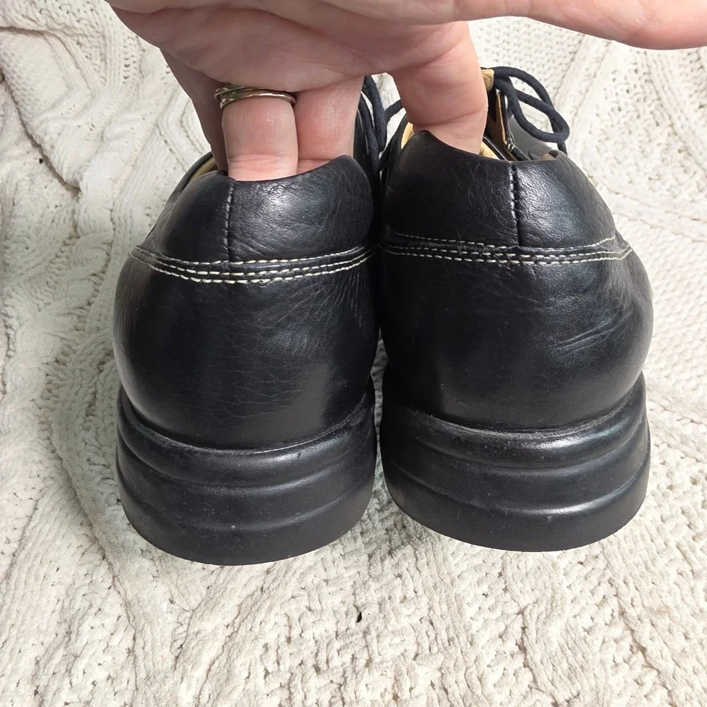 Johnston & Murphy Schuler Bike Toe Oxford Shoes Black Pebbled Leather Mens 14 M